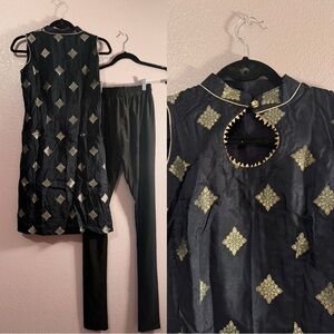 Modern Black and Gold Indian Punjabi Salwar Pant and Top